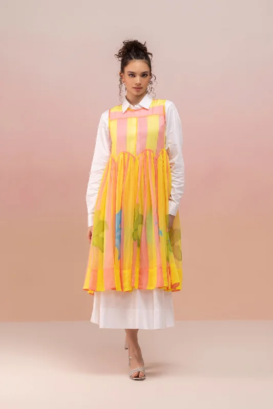 COTTON SHIRT DRESS WITH RUFFLED ORGANZA Vintage Shirt Dress