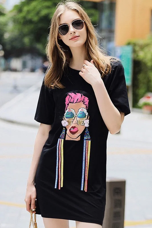 Cool Girl Print T-Shirt Dress Pleated Shirt Dress