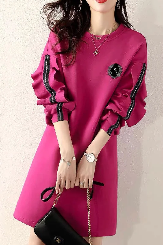 Rose Sweatshirt Dress W/ Ruffle Flowy Shirt Dress