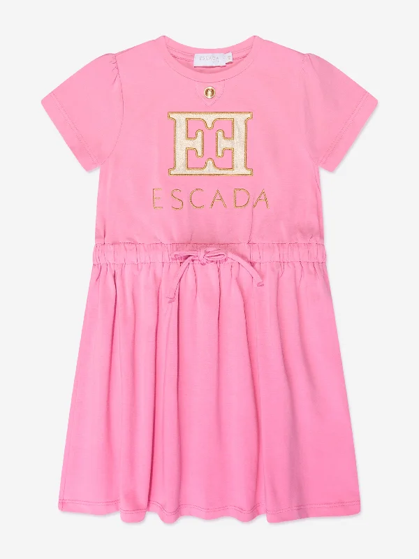 Escada Girls Embroidered Logo T-Shirt Dress in Pink Printed Button Shirt