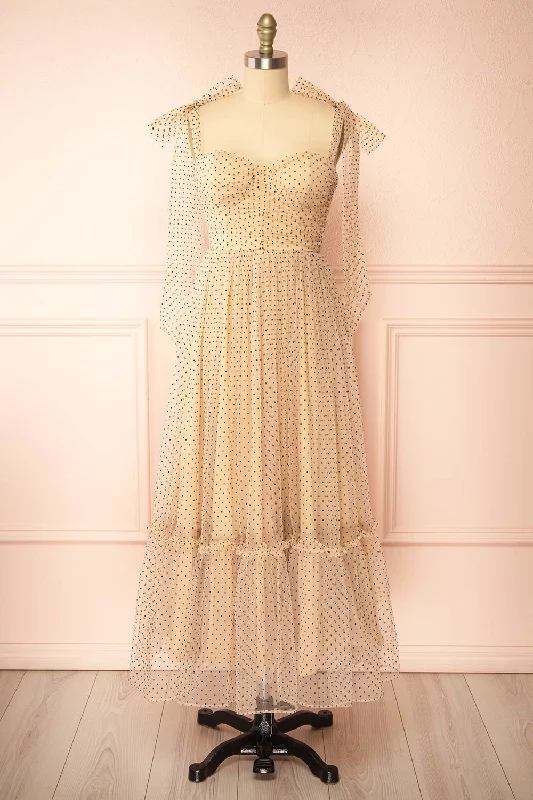 Polkarine | Cream Tulle Maxi Dress w/ Polka Dots Tulle Dress Dream