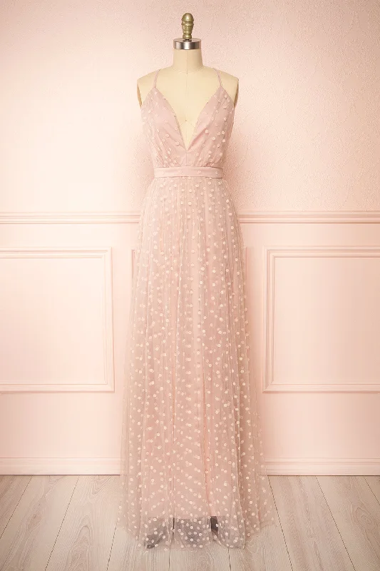 Margarida | Polka Dot Pink Tulle Maxi Dress Full Tulle Dress