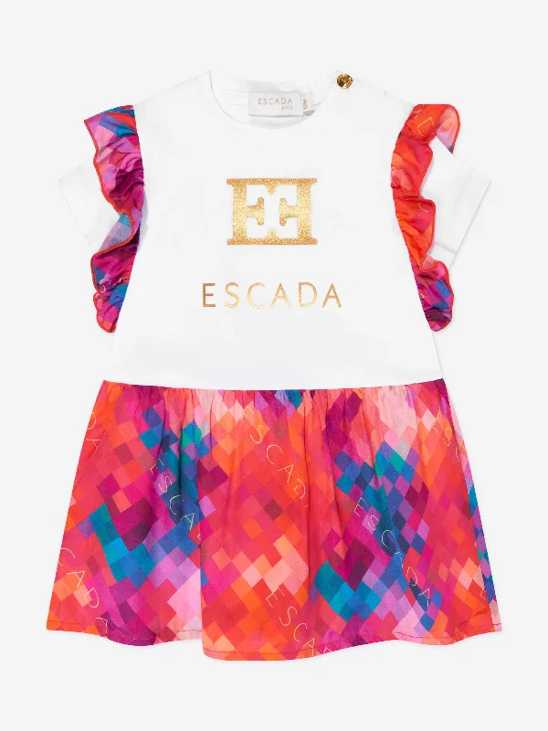 Escada Baby Girls Logo T-Shirt Dress in White Casual Fit Shirt