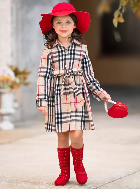 Classic Plaid Long Sleeve Shirt Dress Wrap Shirt Dress