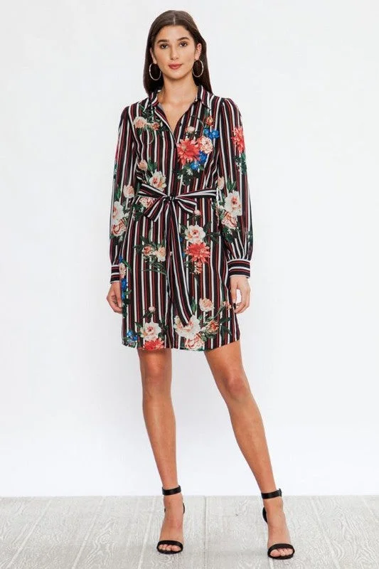 Mixed Print Shirt Dress Short Shirt Dress