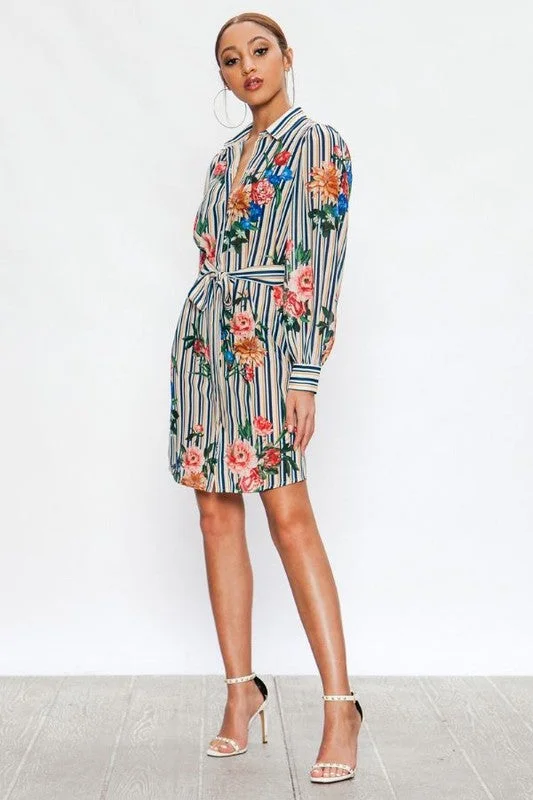 Mixed Print Shirt Dress Oversized Shirt Dress