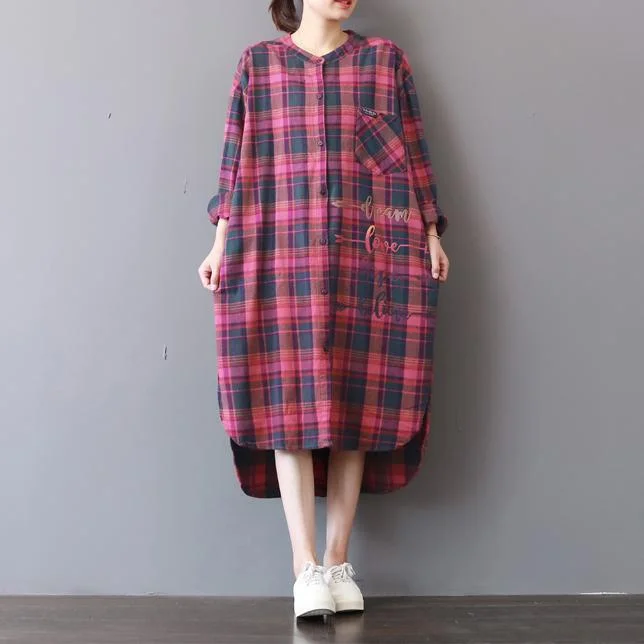 fashion plaid prints cotton caftans Loose fitting cotton clothing shirt dress New low high design kaftans Loose Shirt Dress