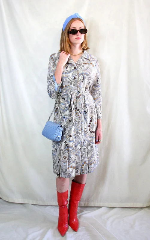 1970s Vintage Print Midi Shirt Dress Shirt Dress Party