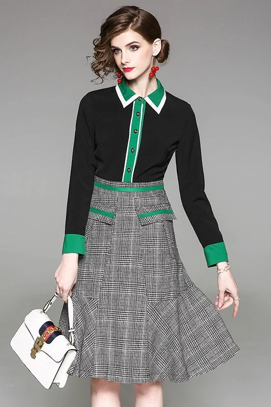 Shirt Collar Plaid Midi Dress Blue Shirt Dress