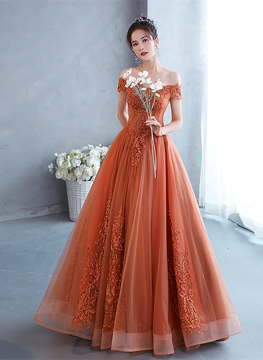 Off Shoulder Tulle with Lace Sweetheart Long Formal Dress, Sweet 16 Dresses Tulle Dress Fit