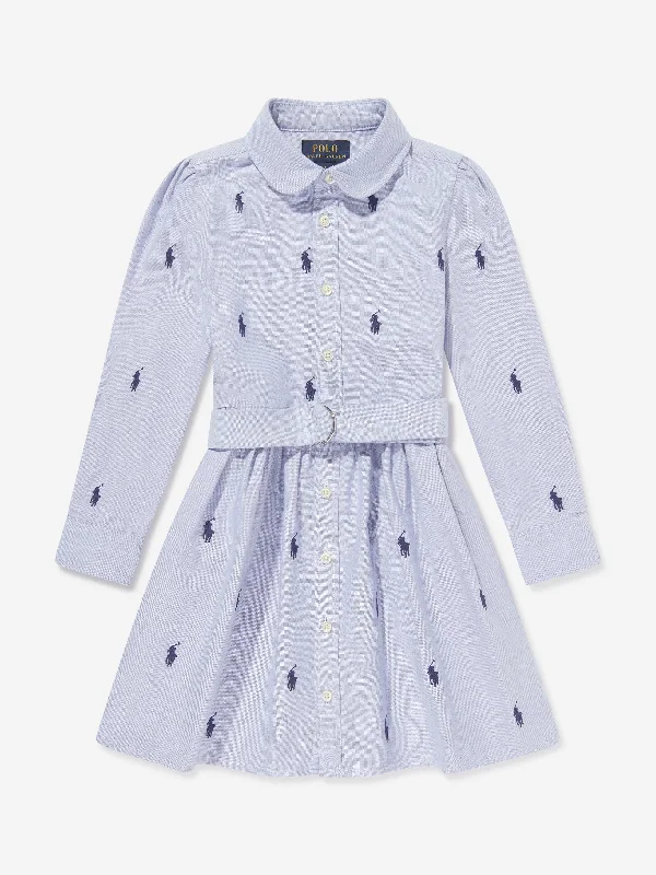 Ralph Lauren Girls Classic Oxford Shirt Dress in Blue High-Waisted Shirt Dress