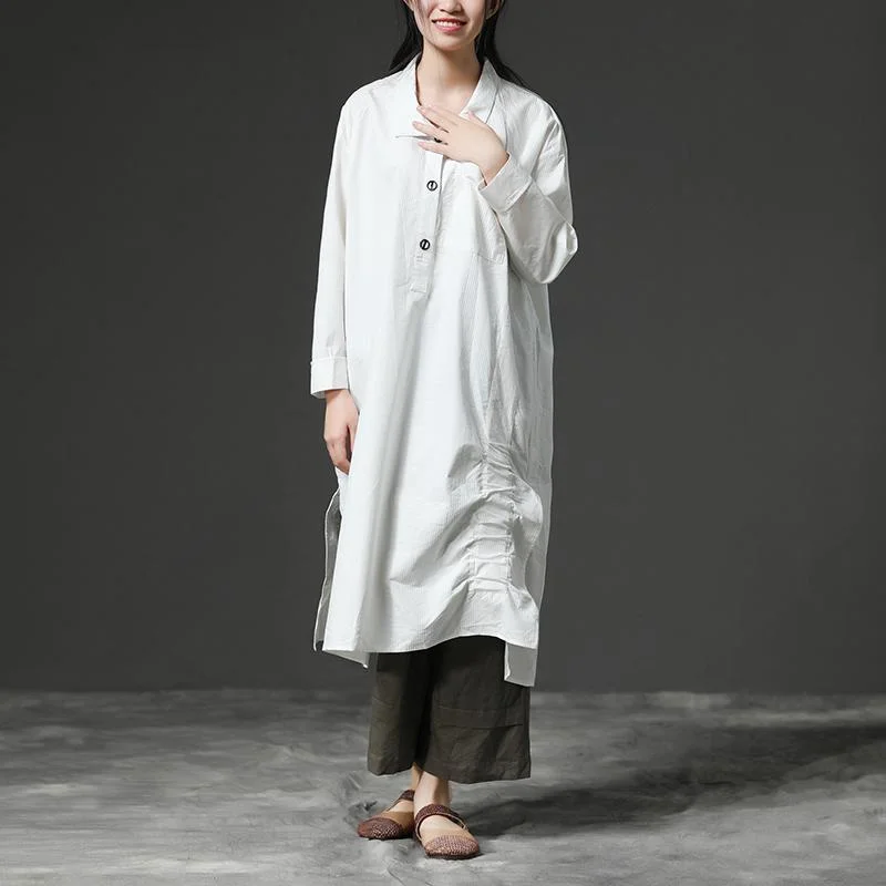 Unique cotton clothes Drops Design White Long Sleeve Cotton Casual Shirt Dress Comfortable Shirt Dress