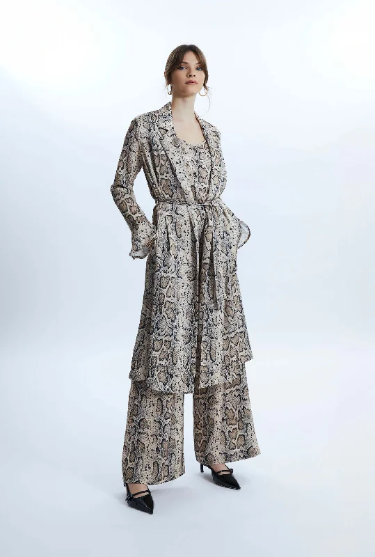 Python Print Wrap Shirt Dress Beige Shirt Dress Glam