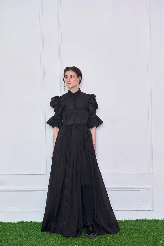 Unforgotten tales of Organza Black Maxi Shirt Dress Dress Shirt Chic