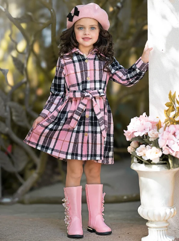 Pink Plaid Long Sleeve Shirt Dress Shirt Dress Combo