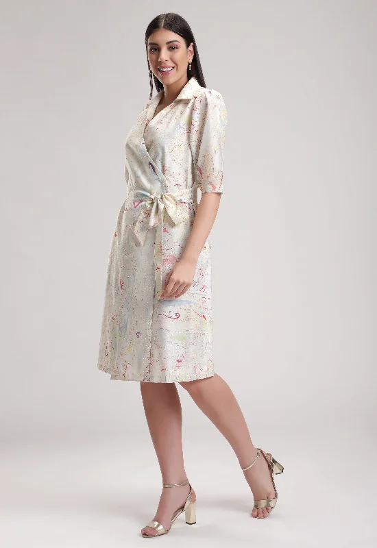 White Puff Sleeve Signature Marble Summer Shirt Dress Cute Shirt Dress