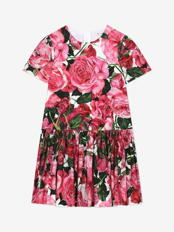 Dolce & Gabbana Girls Rose Shirt Dress in Pink Classic Shirt Gown