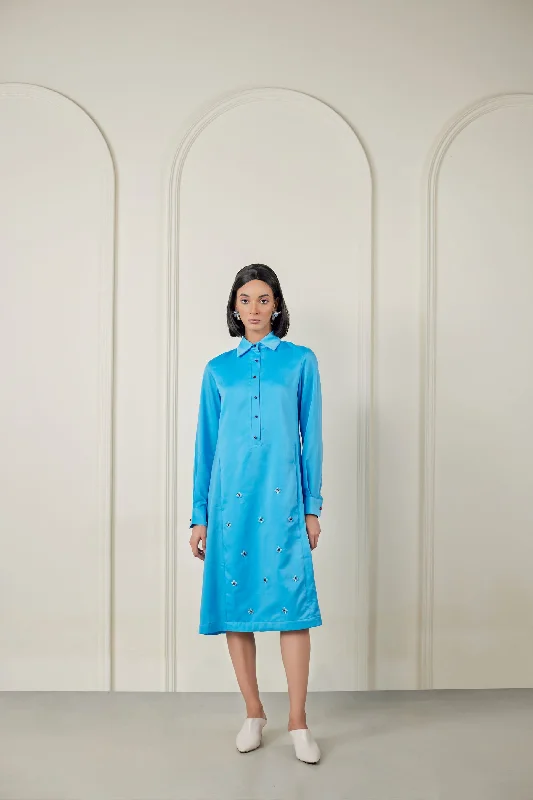 Embellished Satin Shirt Dress Formal Shirt Dress