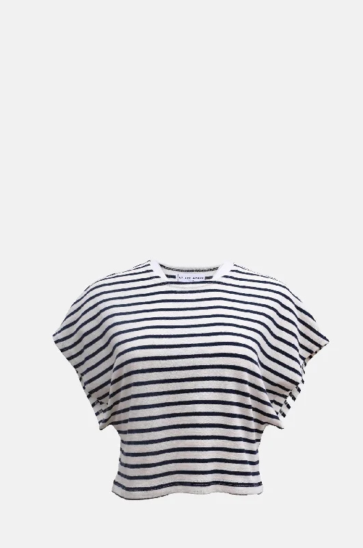 Luju Crop Tee Navy Cream Stripe Hoodie Sweatshirt for Fall