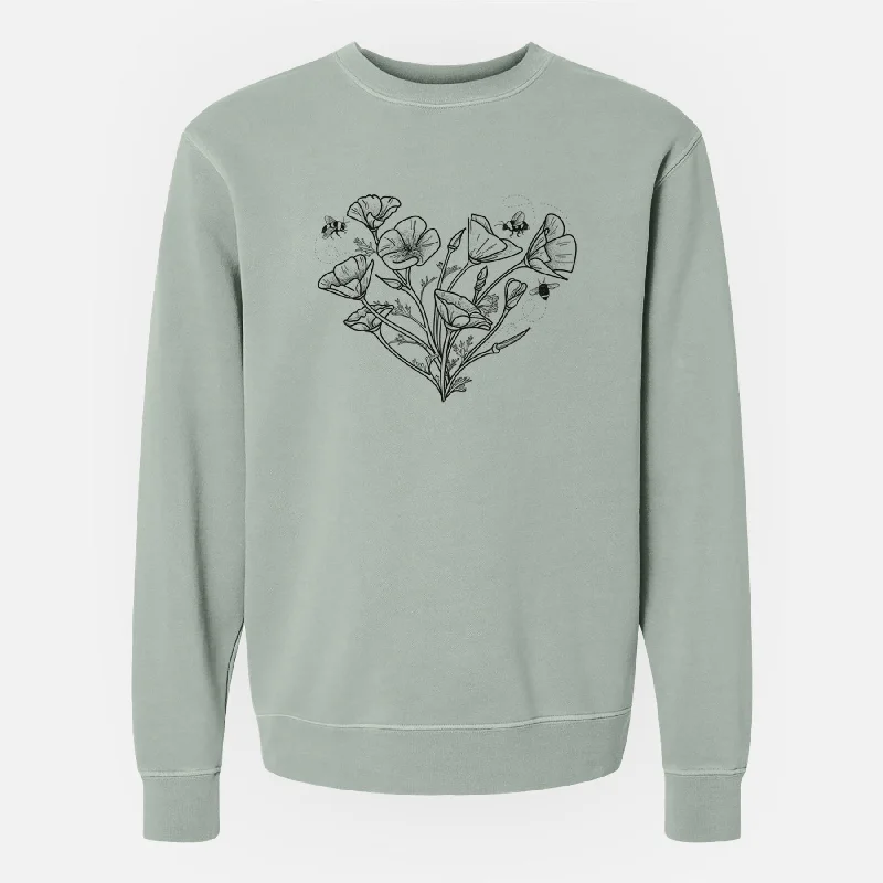 California Poppy Heart - Unisex Pigment Dyed Crew Sweatshirt Elegant Hoodies & Sweatshirts