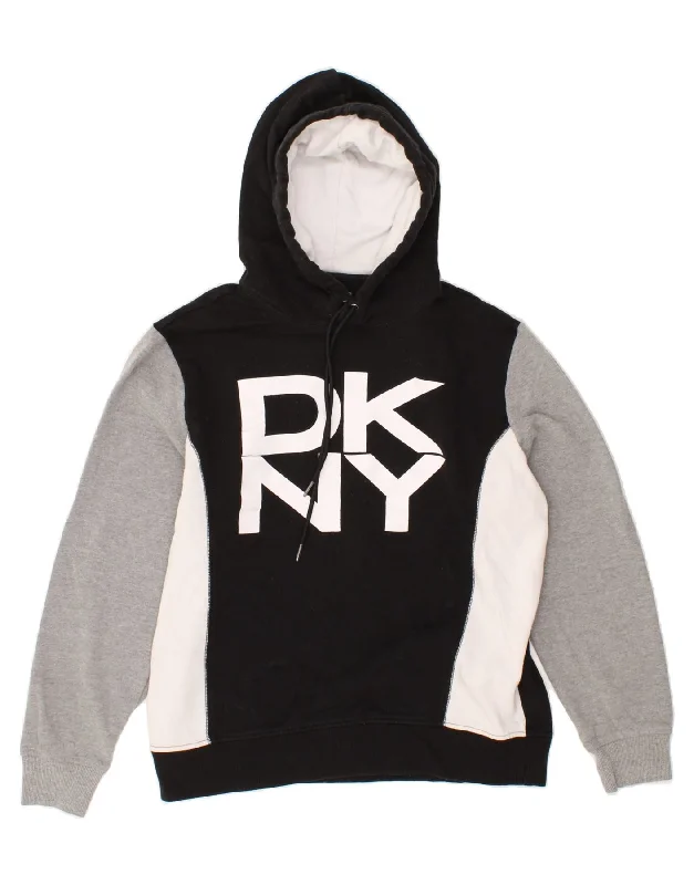 DKNY Womens Oversized Graphic Hoodie Jumper UK 14 Medium Black Colourblock Cozy knit sweaters for winter