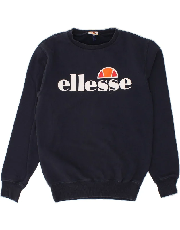 ELLESSE Womens Graphic Sweatshirt Jumper UK 8 Small  Navy Blue Cotton Soft-touch sweaters