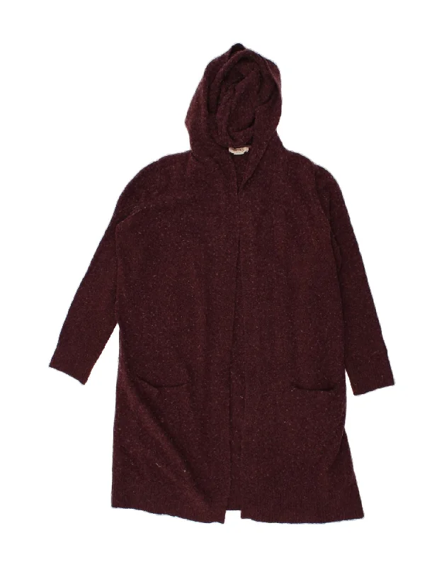 FAT FACE Womens Longline Hooded Cardigan Sweater UK 14 Large  Burgundy Office sweaters