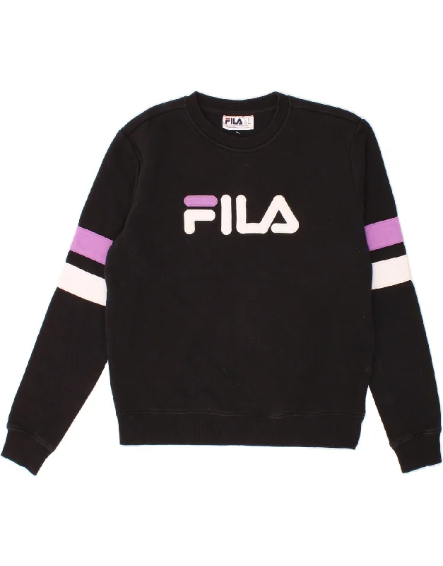 FILA Womens Graphic Sweatshirt Jumper UK 14 Medium Black Cotton North Face sweaters