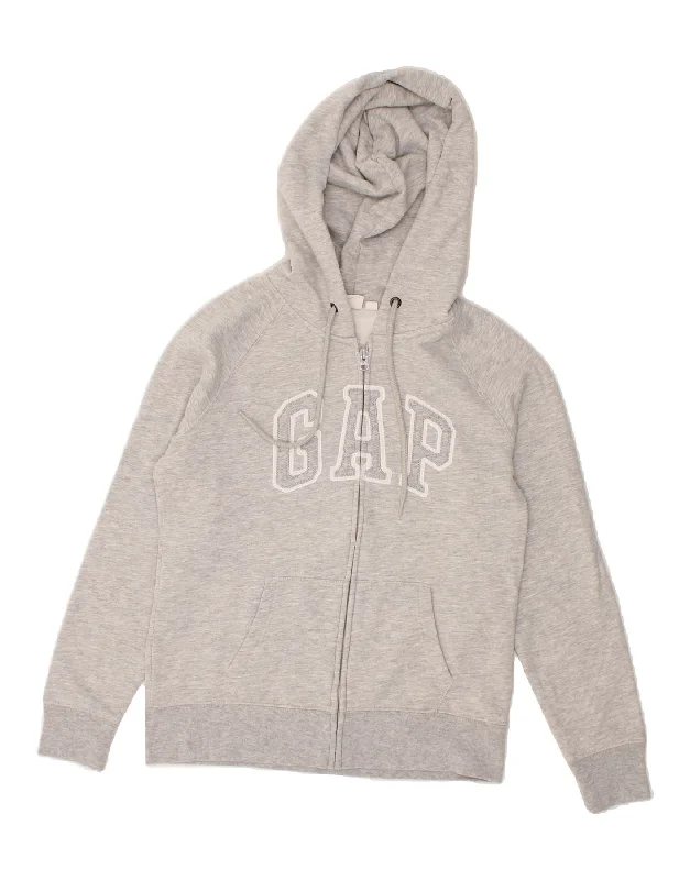 GAP Womens Graphic Zip Hoodie Sweater UK 14 Medium Grey Cotton Cropped sweaters