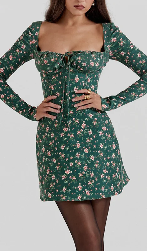 GREEN FLORAL PRINTED MINI DRESS Versatile mini dresses for all occasions