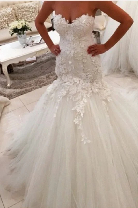 2024 Sweetheart Wedding Dresses Tulle Mermaid/Trumpet PXJZKR37 Lace V-neck Dress