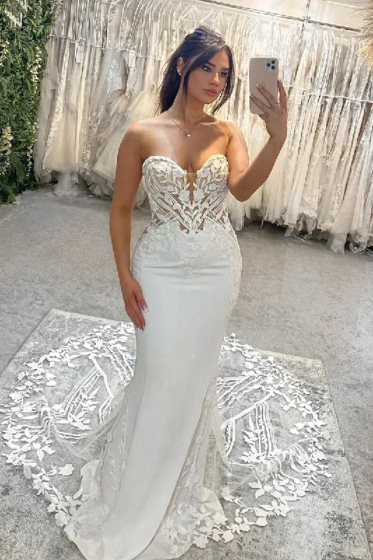 31691 - Plunging V-Neck Lace Appliques Mermaid Wedding Dress Bridal Gown Chic Lace Dress