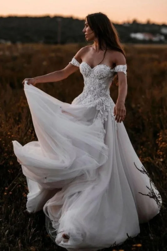 Gorgeous A-line Off-the-shoulder Wedding Dresses with Lace Timeless Wedding Dress