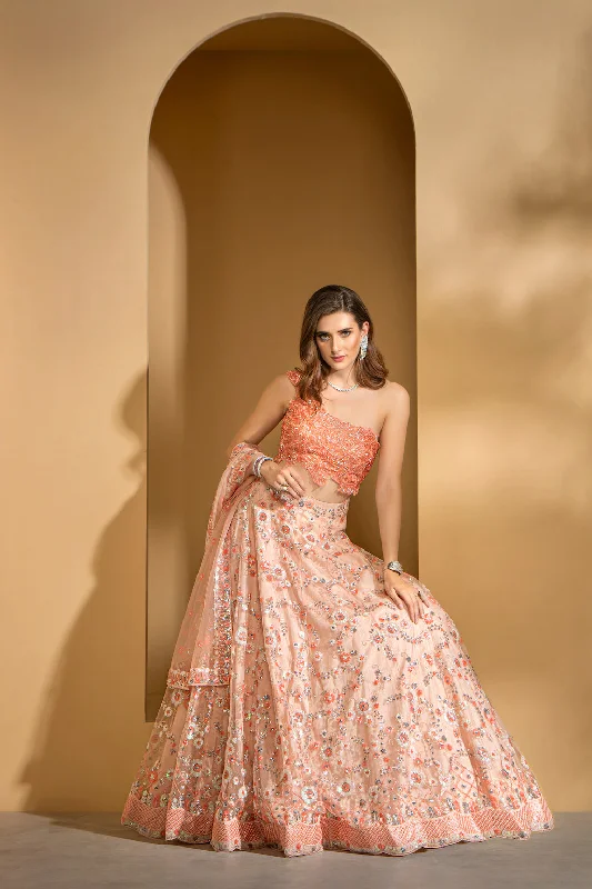 Pink one shoulder with heavy embroidered Skirt and Scarf Earthy tone unclassified skirts