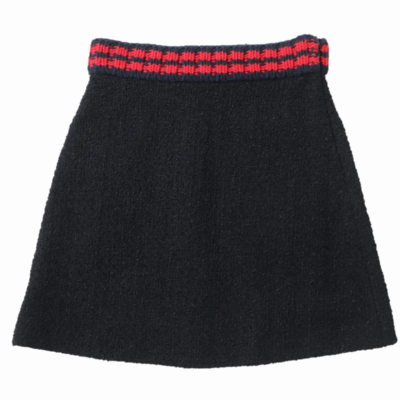 GUCCI Tweed A-line Skirt Black Navy Red 44 Tiered unclassified skirts