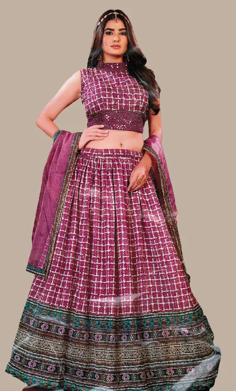 Magenta Printed Chania Choli Set Button-front unclassified skirts