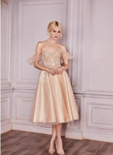 Champagne M Cinderella Divine CD0187 Formal Midi Glitter Prom Dress Sale Satin midi dresses