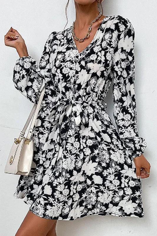 FLORAL PRINTING DRAWSTRING WAIST MIDI DRESS Knitted midi dresses