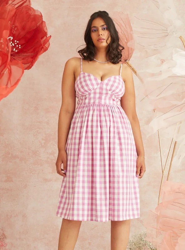 Georgie Pink Gingham Strappy Midi Dress Women's midi dresses