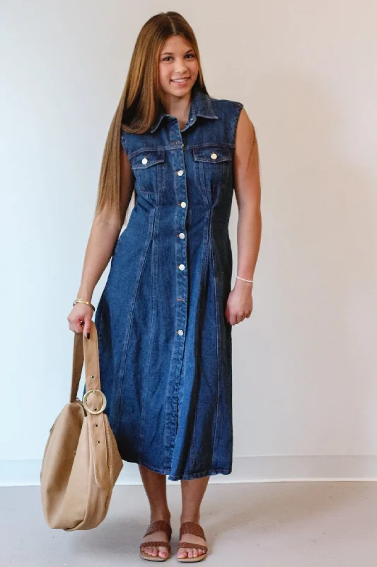 Ky Denim Sleeveless Midi Dress Boho midi dresses