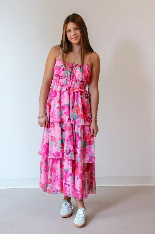 Layla Pink Floral Midi Dress Edgy midi dresses