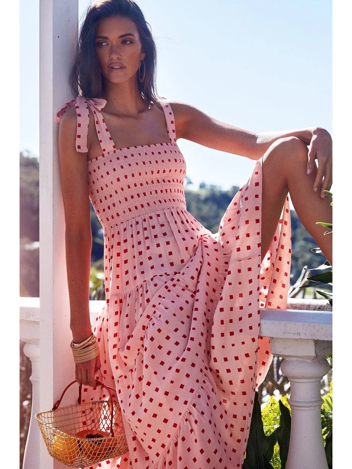 Piper Pink Polka Dot Midi Dress Y2K midi dresses