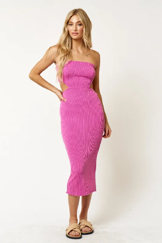 Strapless Cutout Ribbed Midi Dress Sale Summer party midi dresses