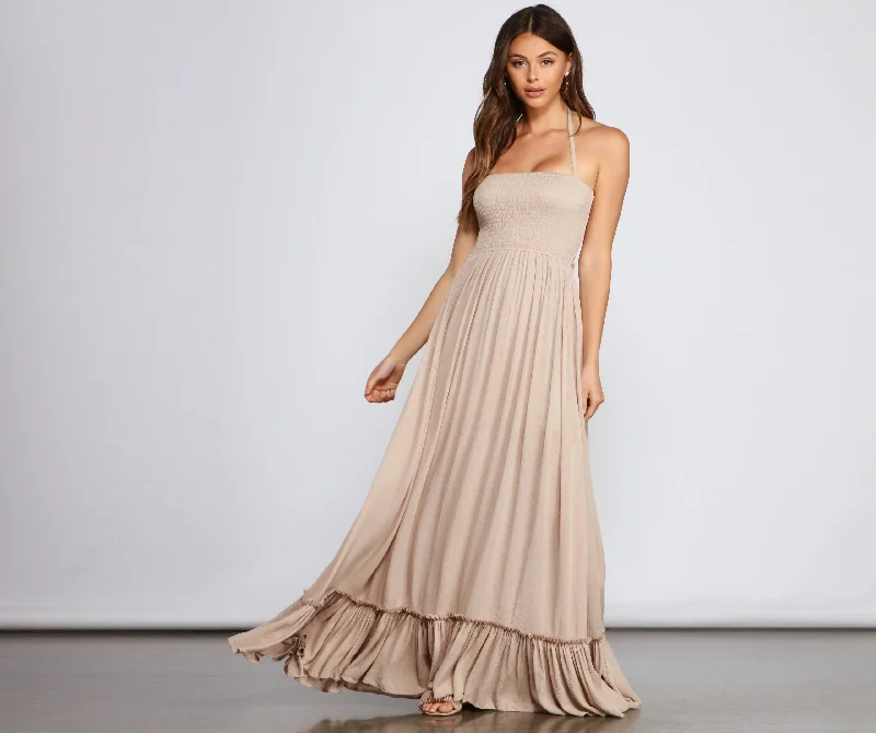 Go With The Charming Flow Smocked Maxi Dress Ruffled maxi dresses