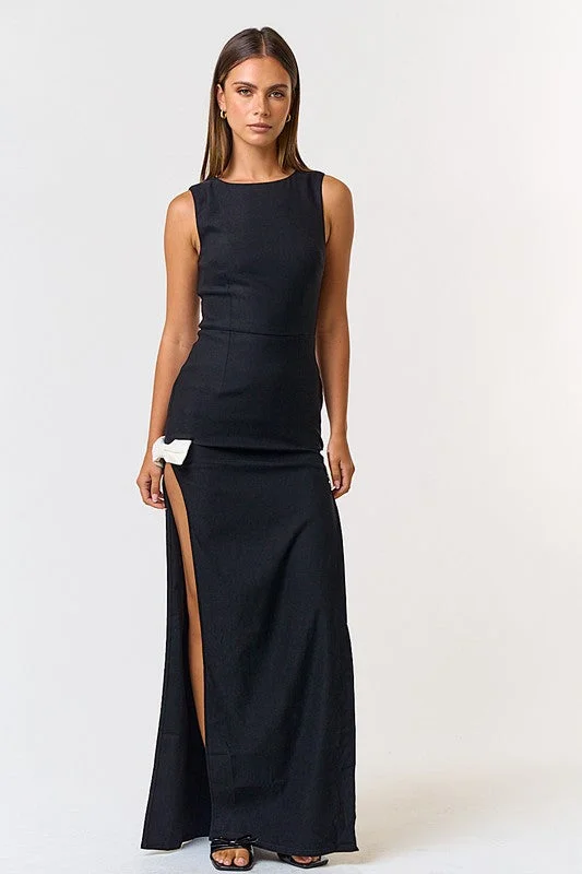 Jana High Slit Bow Sleeveless Maxi Dress Cheap maxi dresses