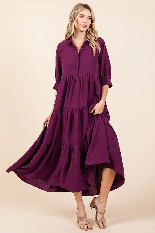 Mittoshop Solid Color Airflow Maxi Dress in Magenta ON ORDER Spring maxi dresses