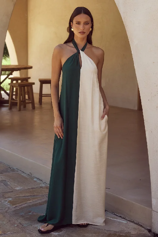 RIVIERA MAXI DRESS - EMERALD/SAND Silk maxi dresses