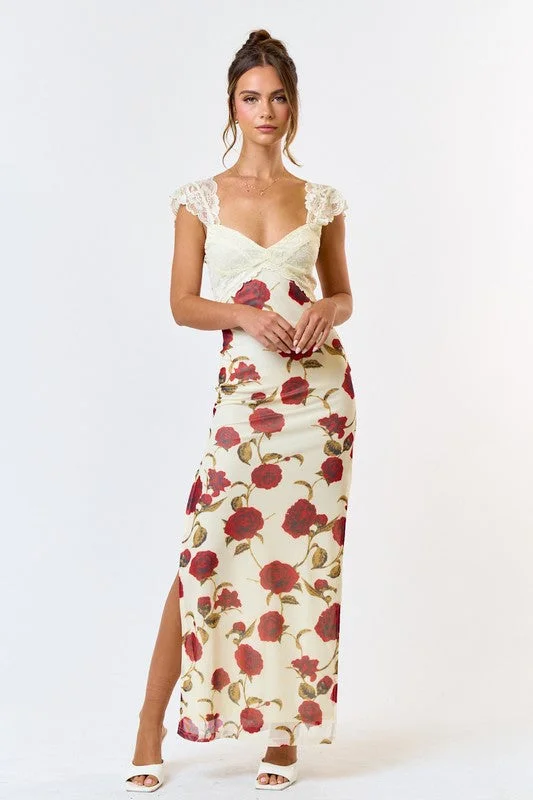 Rose To The Occasion Lace Floral Maxi Dress High-end maxi dresses