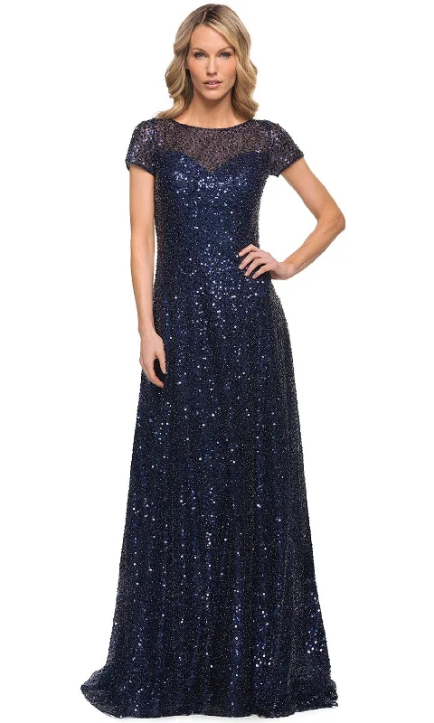 La Femme 30122 - Glimmering Short Sleeve Beaded Gown Knitted party dresses