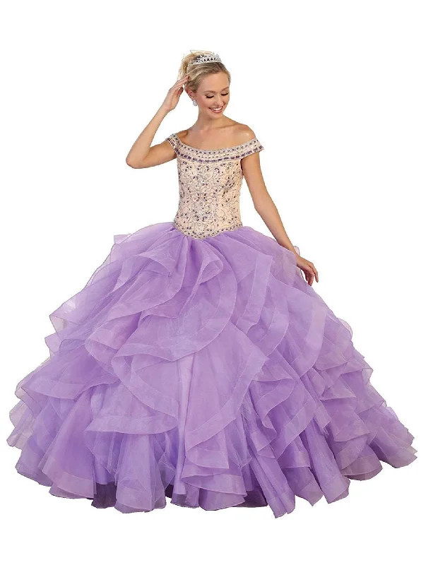 May Queen - Beaded Off-Shoulder Ruffled Quinceanera Ballgown Winter party dresses